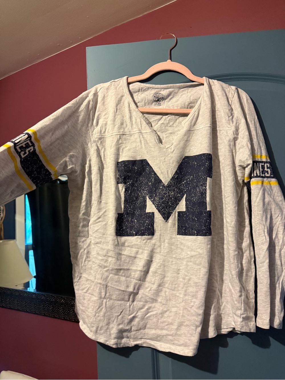 Rivalry Threads White Long-Sleeve V-Neck Shirt with Navy 'M' Graphic